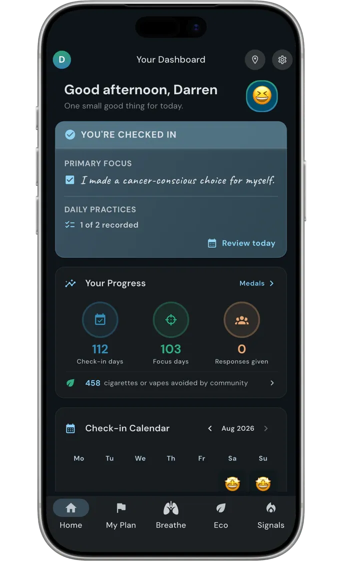 Breathe Free with Me app shown on a mobile phone